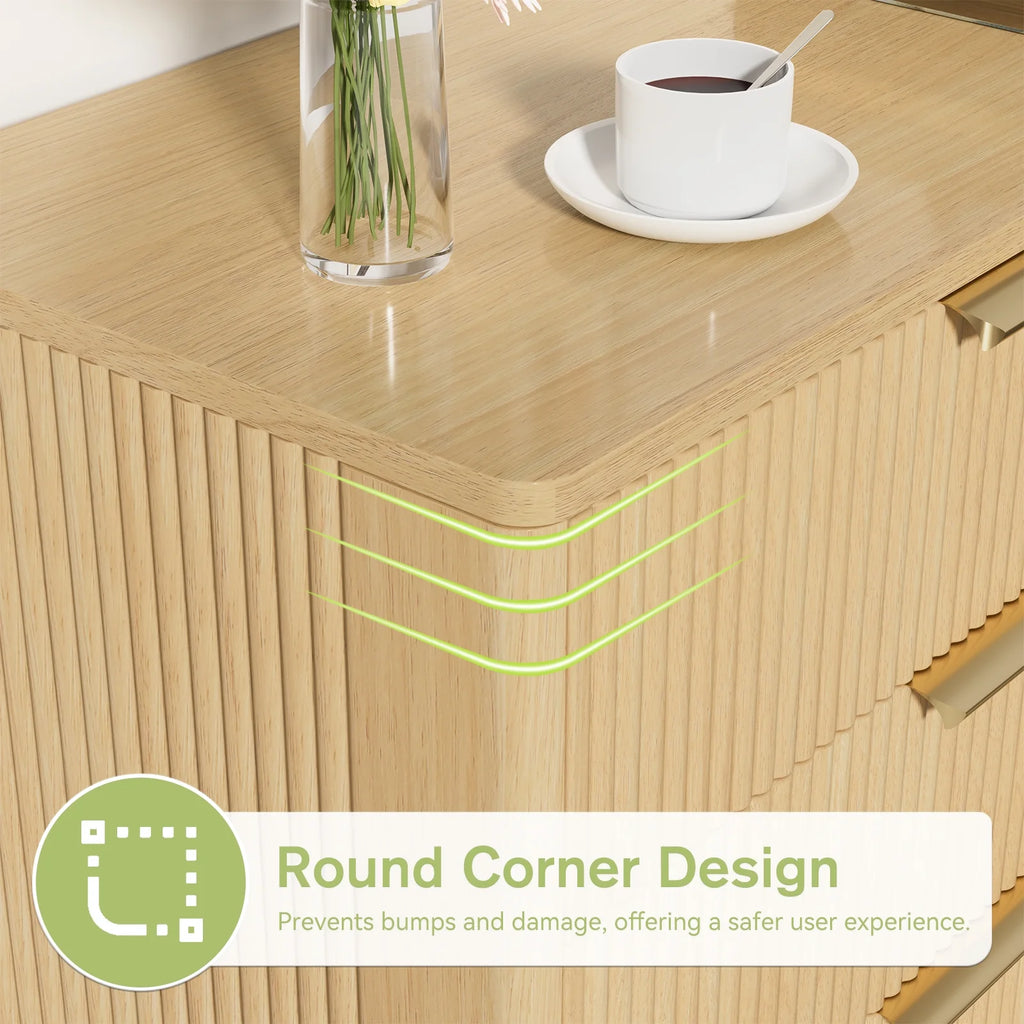 Planntonneo Boho Fluted 6 Drawer Dresser, Wooden Chests for Bedroom