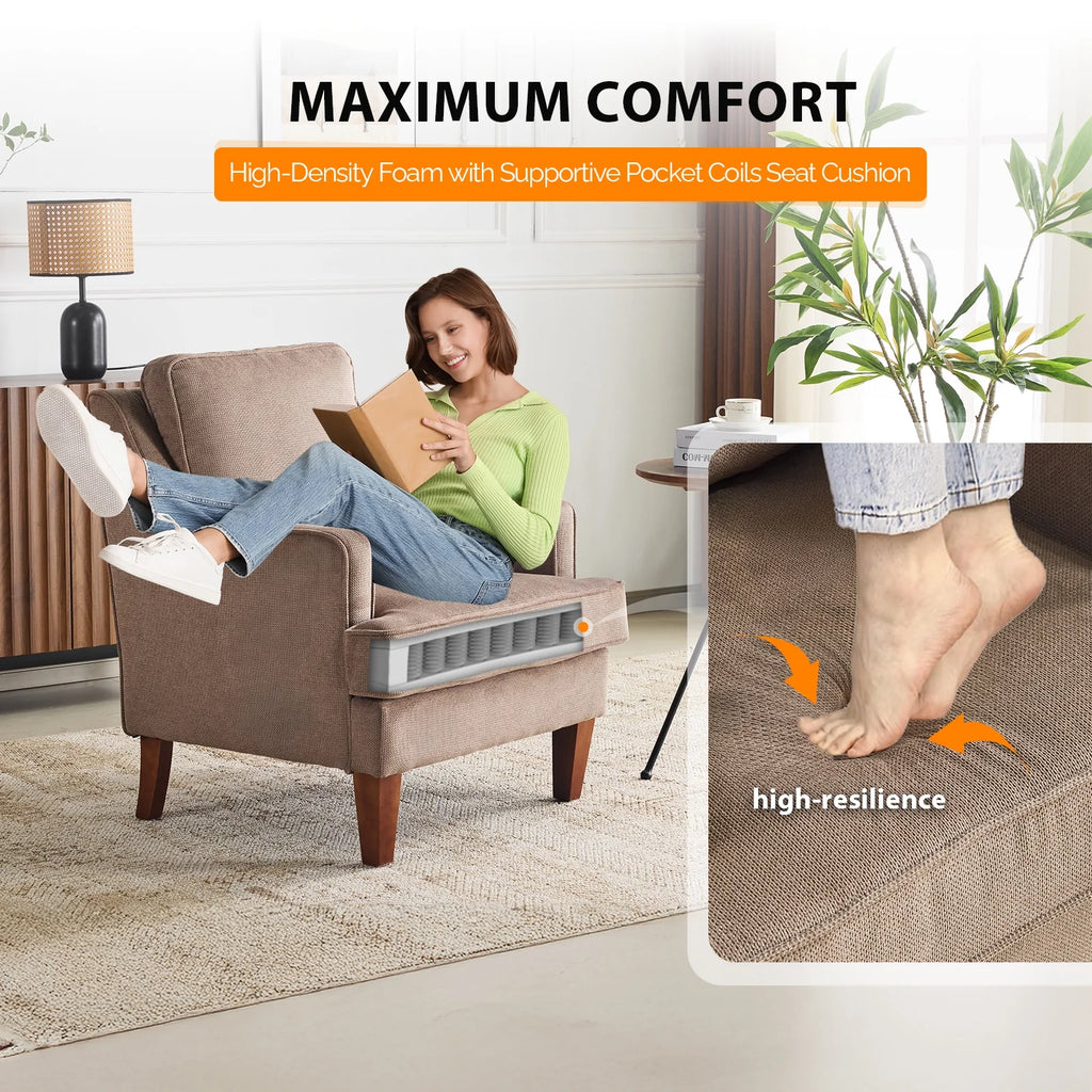 Ktaxon Fabric Accent Chair, Reading Armchair with Removable Cushion, Single Sofa with Extra Seat Depth for Living Room Bedroom Black