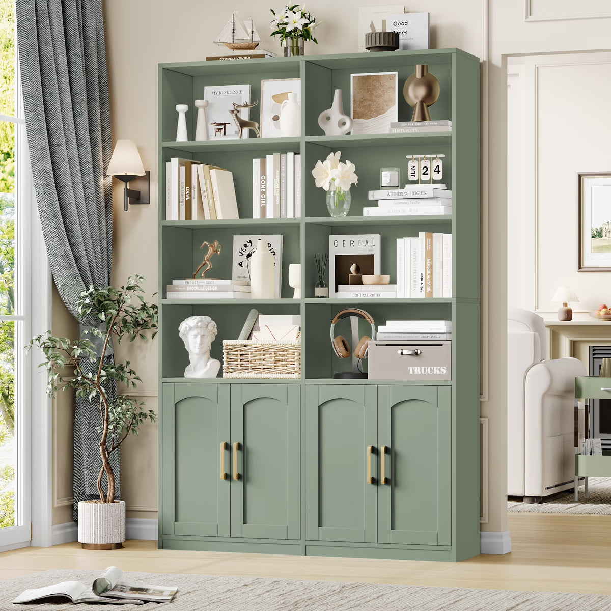 Homfa 73 Tall Bookcases with Doors, 8 Cubes 6-Tier Double Row Bookshelf, White Bookcase for Living Room Home Office