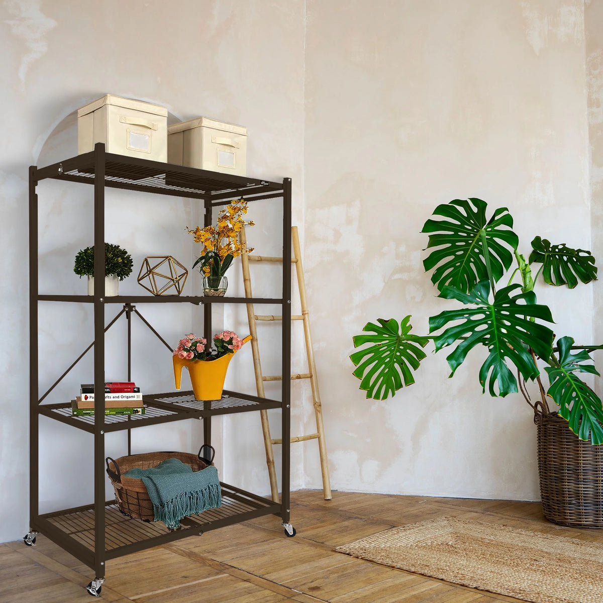 Origami 2-Pack R5 Series Heavy-Duty 4-Tier Foldable Steel Shelf, Pewter