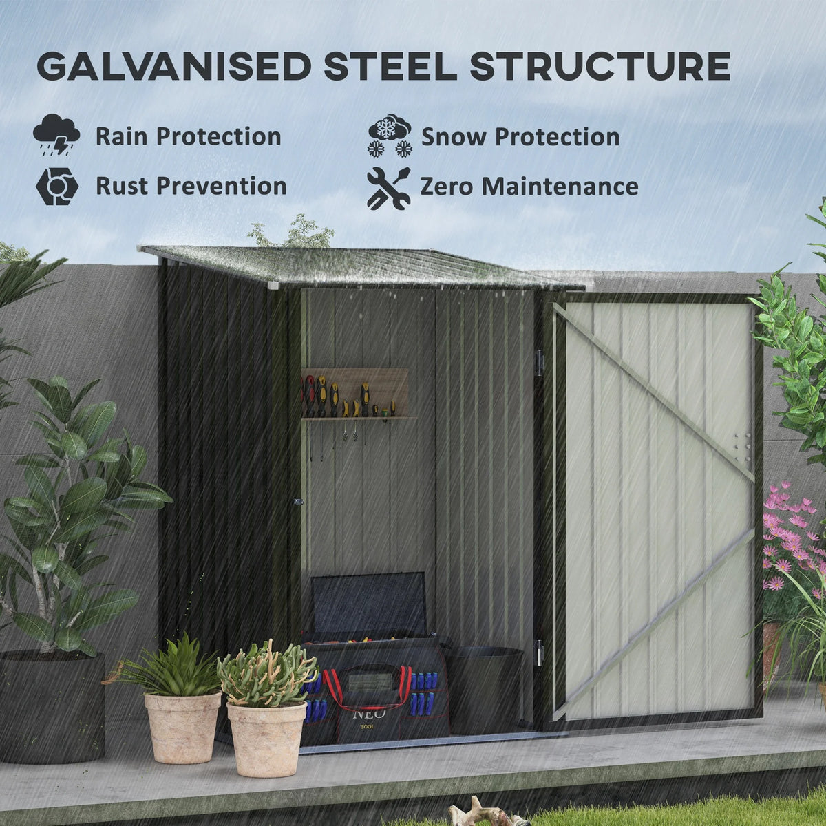 Outsunny Metal Outdoor Storage Shed with Lockable Doors, 3.3' x 3.4', Brown