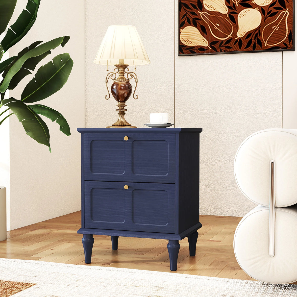 HLR 20" Mid Century Nightstands Set of 2 with Drawers, Wood Bedside Table End Table for Bedroom, Brown
