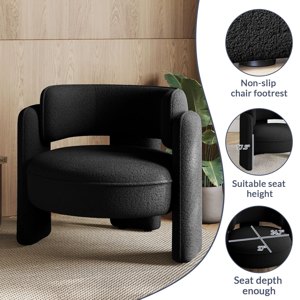 BELLEZE Sherpa Boucle Chair, Modern Barrel Accent Chair Comfy Round Upholstered Armchair Accent Side Chair for Living Room, Bedrooms, Corner - Quinton White