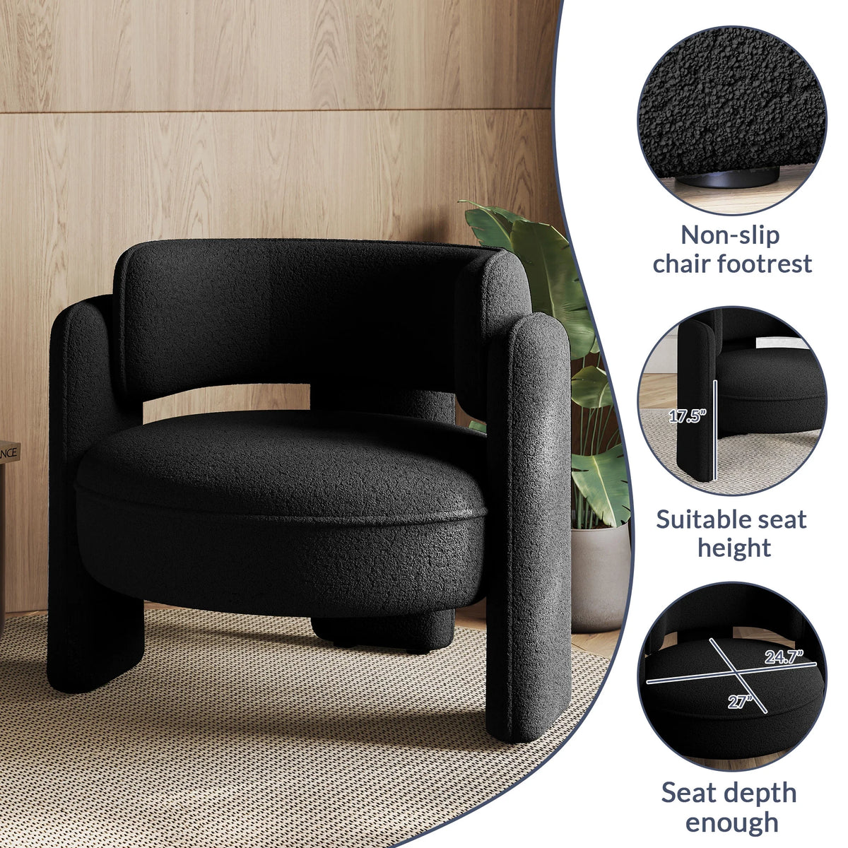BELLEZE Sherpa Boucle Chair, Modern Barrel Accent Chair Comfy Round Upholstered Armchair Accent Side Chair for Living Room, Bedrooms, Corner - Quinton White