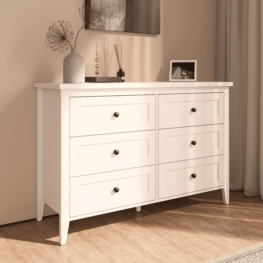 RichYa 6 Drawer Dresser for Bedroom,Chest of Drawers with Metal Knobs,Dresser for Closet,White