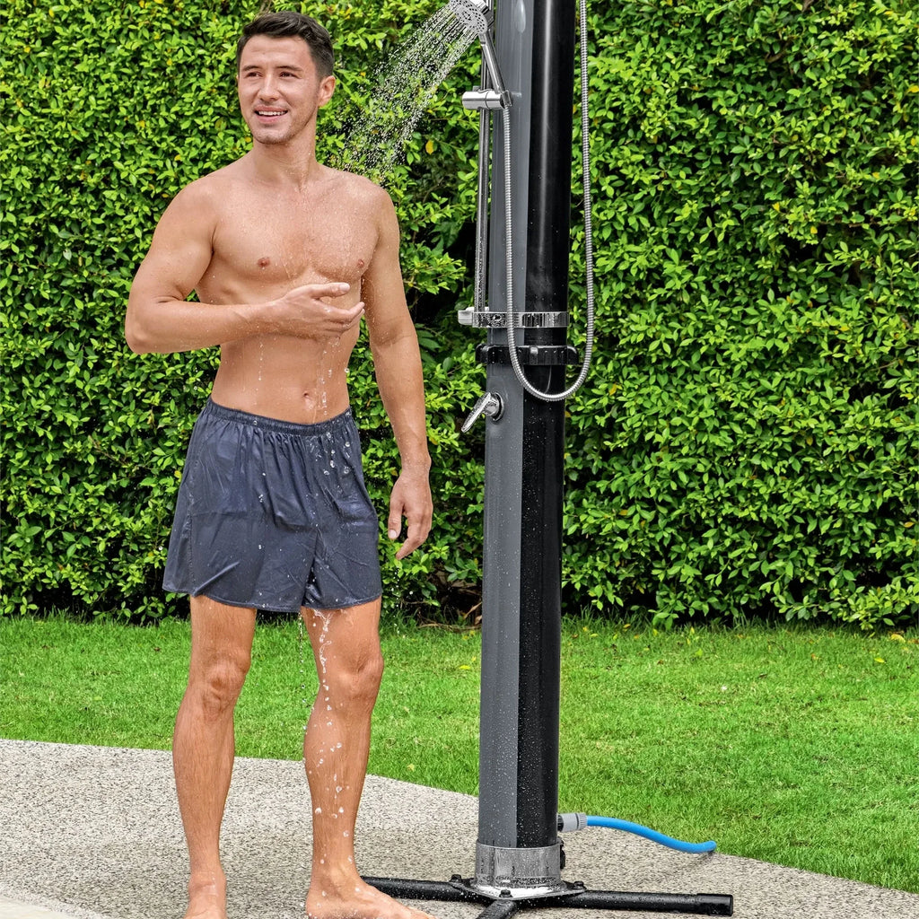 Bestway SolarFlow Outdoor Shower 2gal/8L: Oversized Shower Head and Stand, Easy Installation, & Adjustable Water Flow. Experience the ultimate convenience.
