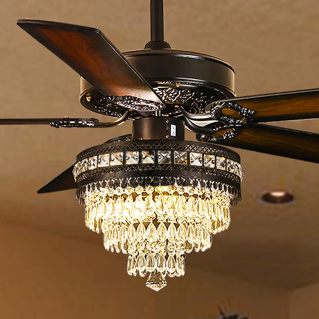 YIOSI 52" Crystal Ceiling Fan Fandelier with Remote Control, Modern Chrome Chandelier Ceiling Fan, Whisper-Quiet Motor, Reversible Blades, LED Lighting, Energy-Efficient, Elegant Living Room Fan
