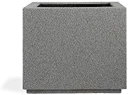 PolyStone Monterray Modern Outdoor/Indoor Square Planter, 23" L x 23" W x 19" H, Lightweight, Heavy Duty, Weather Resistant, Polymer Finish, Commercial Grade and Residential (Concrete Gray)
