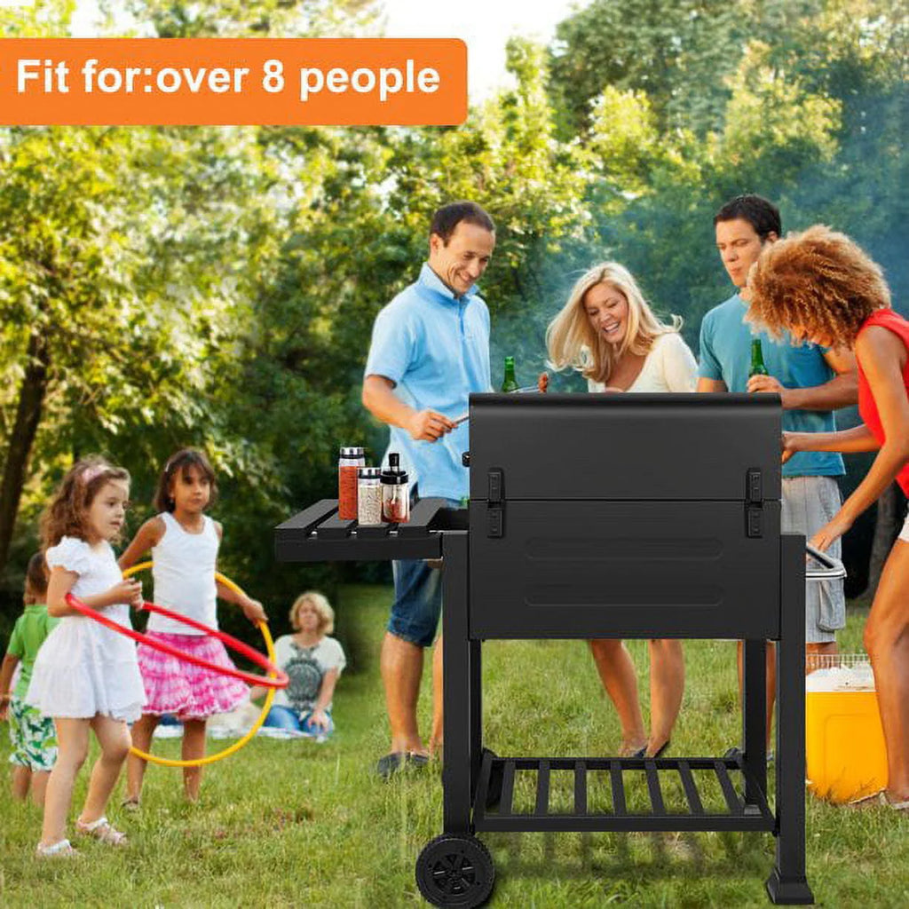 AEDILYS 25 inch Charcoal Grill Outdoor Smoker with Side Tables, for BBQ