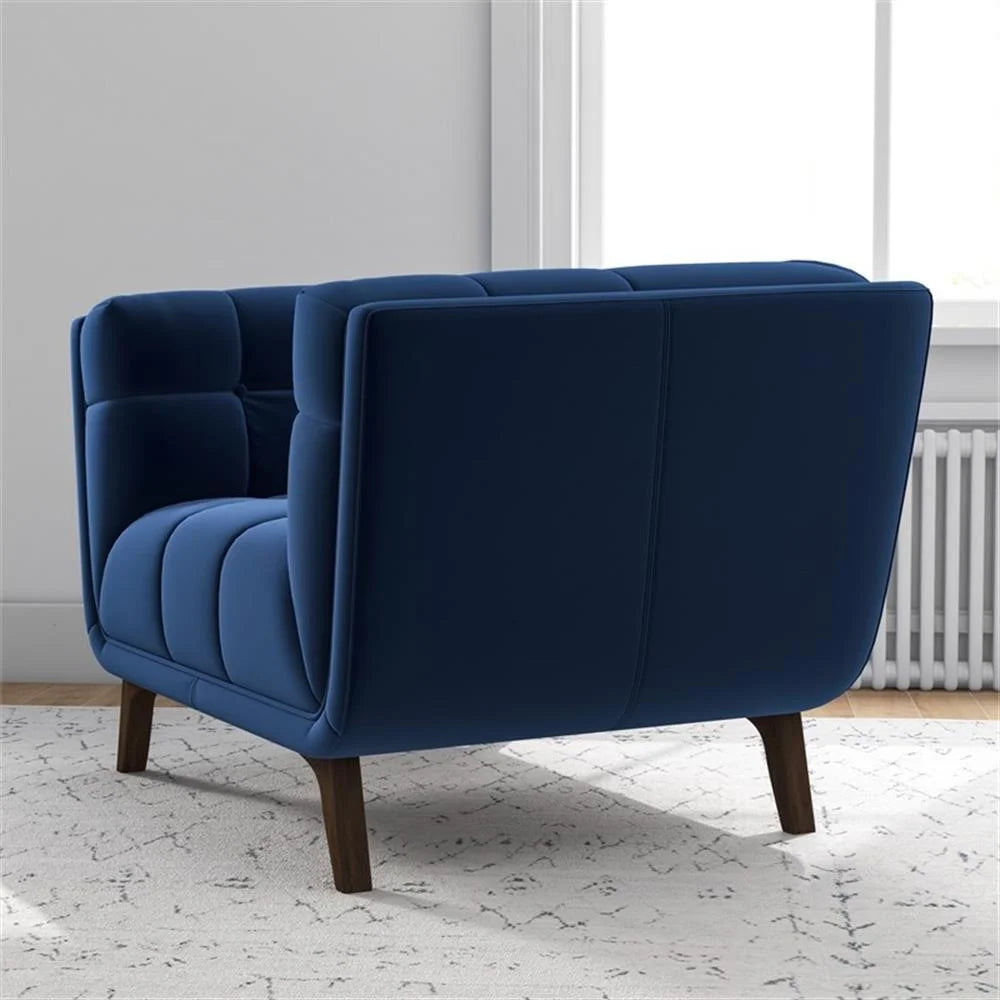 Allen Mid-Century Modern Velvet Upholstered Armchair in Blue