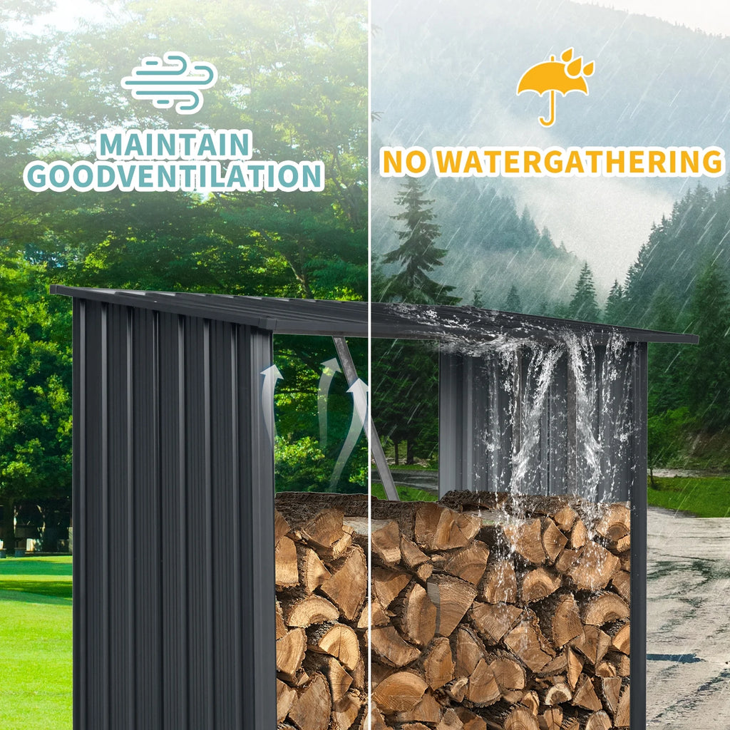 Aukfa Meta Firewood Rack Stand,Wood Pile Storage Stacker Organizer for Outdoor Indoor, Black