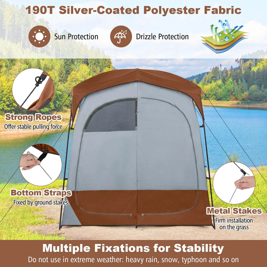 Costway 2 Room Shower Tent Oversize Privacy Shelter Portable Dressing Toilet Outdoor Gray