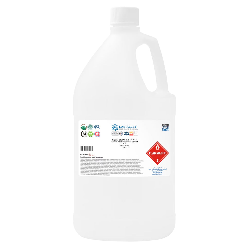 Ethanol 190 Proof (95%) Organic/Vegan Sugar Cane Alcohol, FCC Food Grade 1GAL