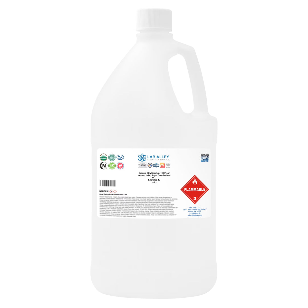 Ethanol 190 Proof (95%) Organic/Vegan Sugar Cane Alcohol, FCC Food Grade 1GAL