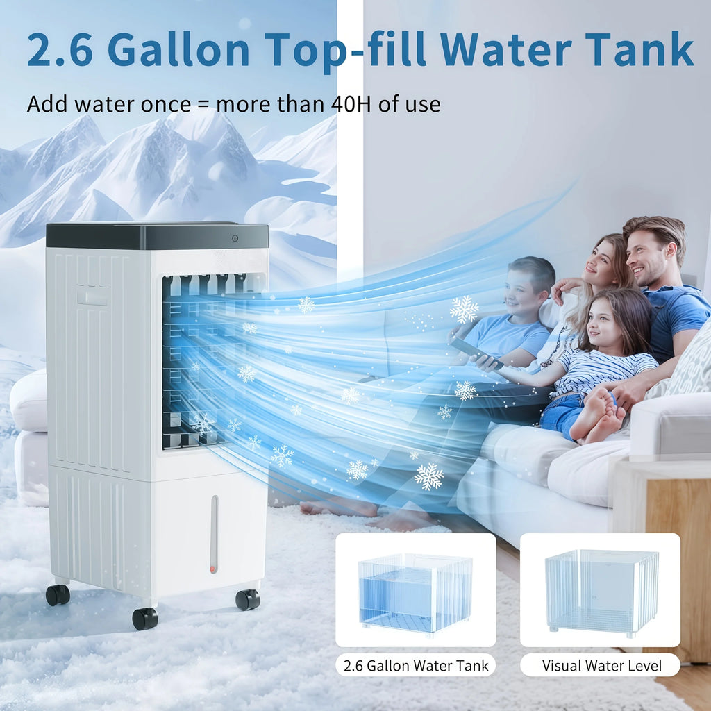 Portable Air Conditioners, Evaporative Air Cooler [40Hrs Lasting], Portable ac Unit w/ 2.6 Gal Water Tank & 3 Speeds, Personal Air Cooler with Remote, Fast Cooling Windowless Air Conditioner for Room