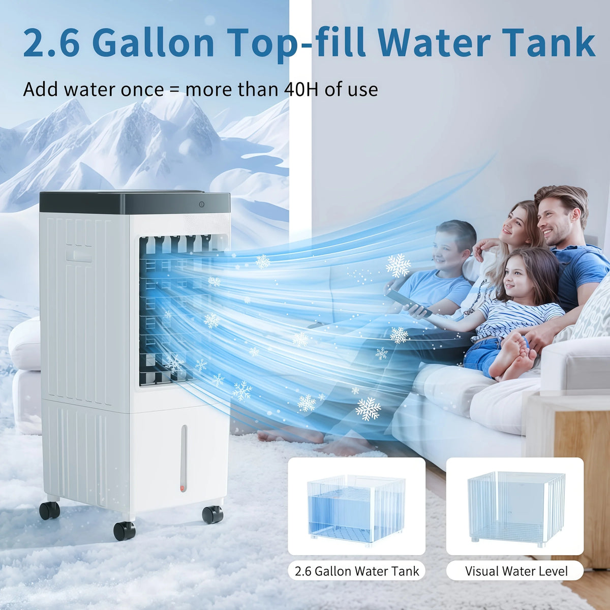 Portable Air Conditioners, Evaporative Air Cooler [40Hrs Lasting], Portable ac Unit w/ 2.6 Gal Water Tank & 3 Speeds, Personal Air Cooler with Remote, Fast Cooling Windowless Air Conditioner for Room