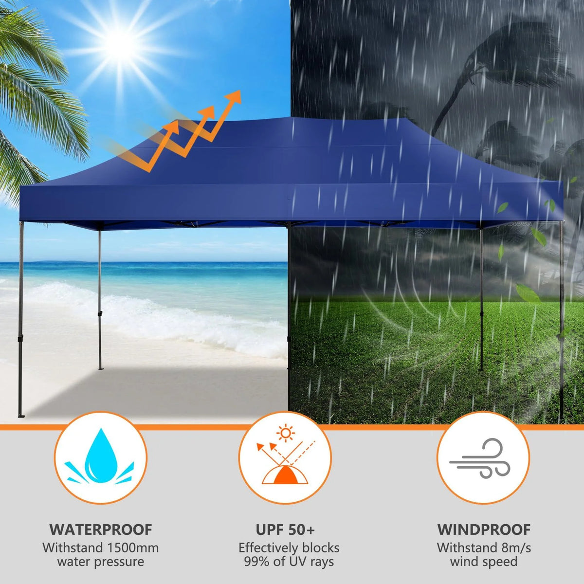 COBIZI 10x15ft Pop up Canopy, Heavy Duty Party Canopy Waterproof Commercial for Outdoor,Black