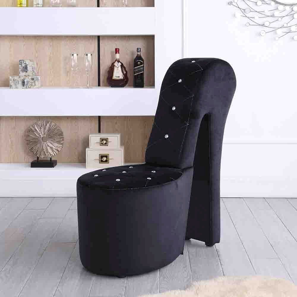 Best Master Furniture Tristram 19" Velvet High Heel Shoe Chair in Navy Blue