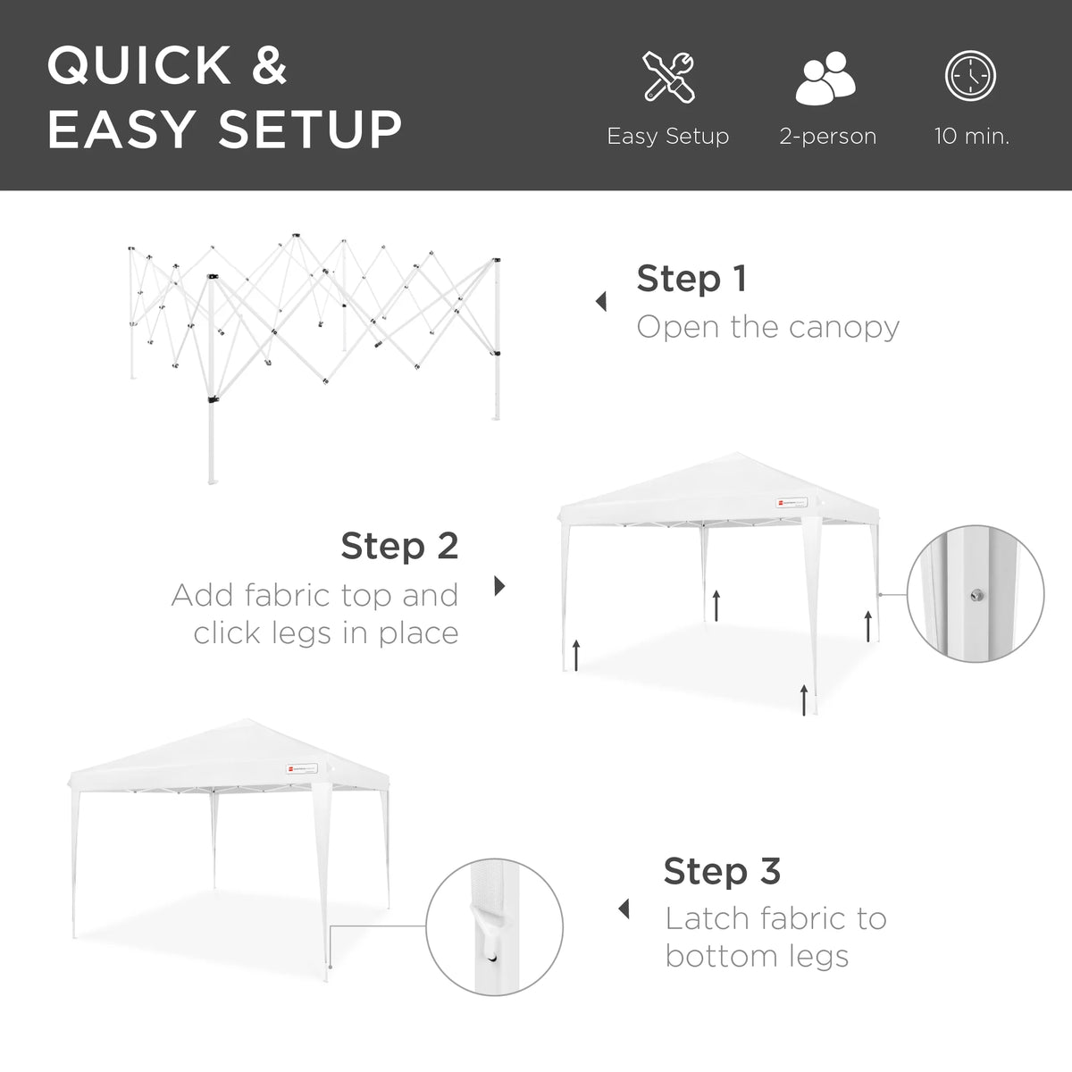 Best Choice Products 10x10ft Pop Up Canopy Outdoor Portable Adjustable Instant Gazebo Tent w/ Carrying Bag - White