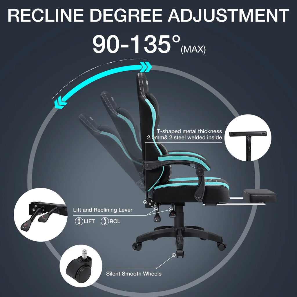 Hoffree Gaming Chair with Massage Fabric Office Chair with footrest for Adults, Ergonomic Gamer Chair with Headrest and Lumbar Support for Office Gaming, 440 LBS