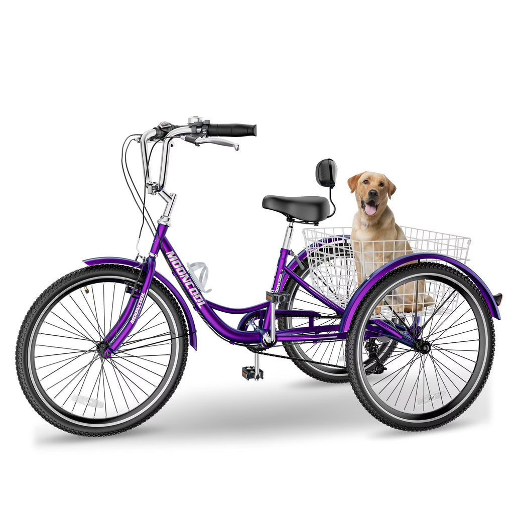 FICISOG 7 Speed Adult Tricycle for Women, 20/24/26 Inch Adult Trike with Basket, 3 Wheel Bikes for Adults Seniors, Cruise Trike for Shopping Picnic
