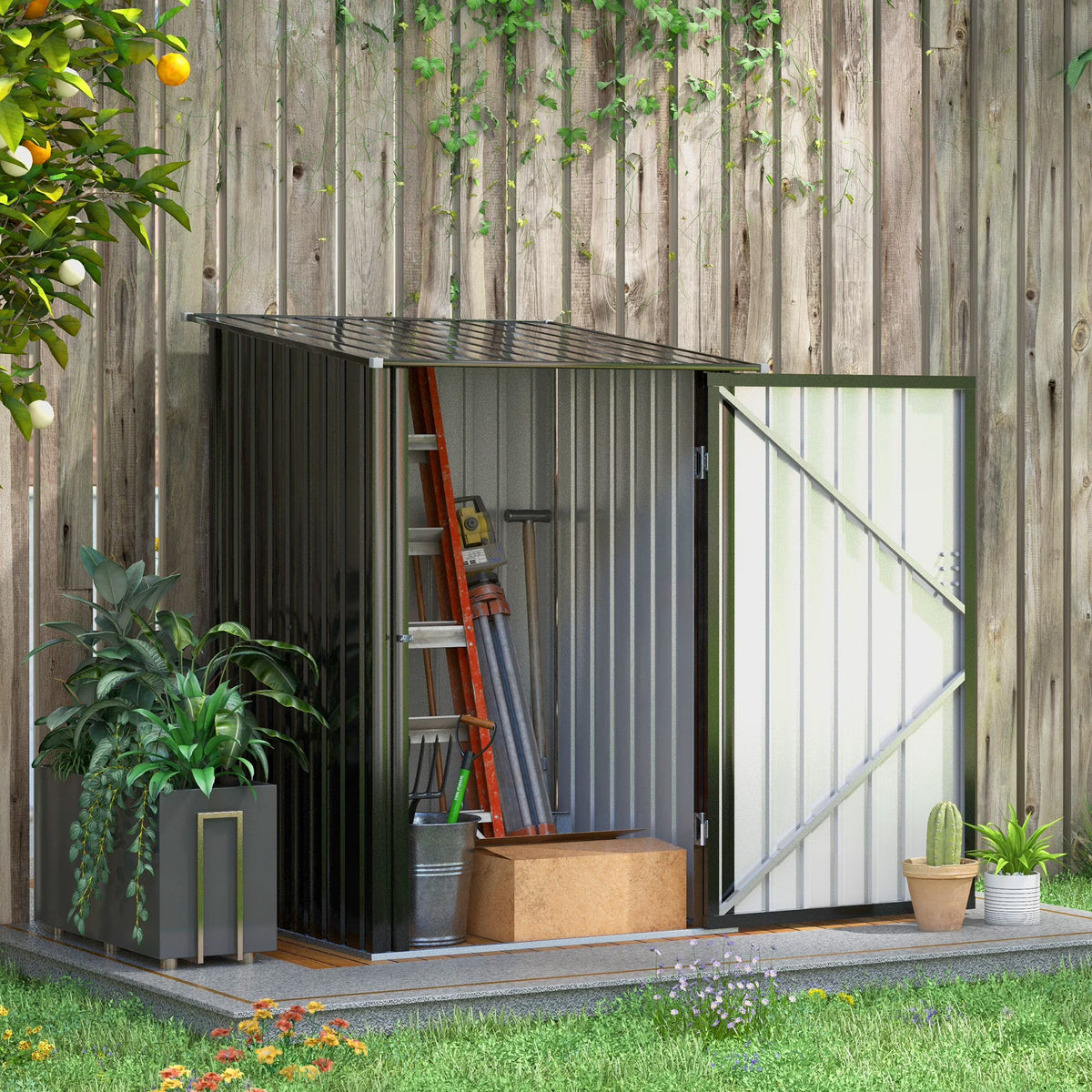 Outsunny Metal Outdoor Storage Shed with Lockable Doors, 3.3' x 3.4', Brown