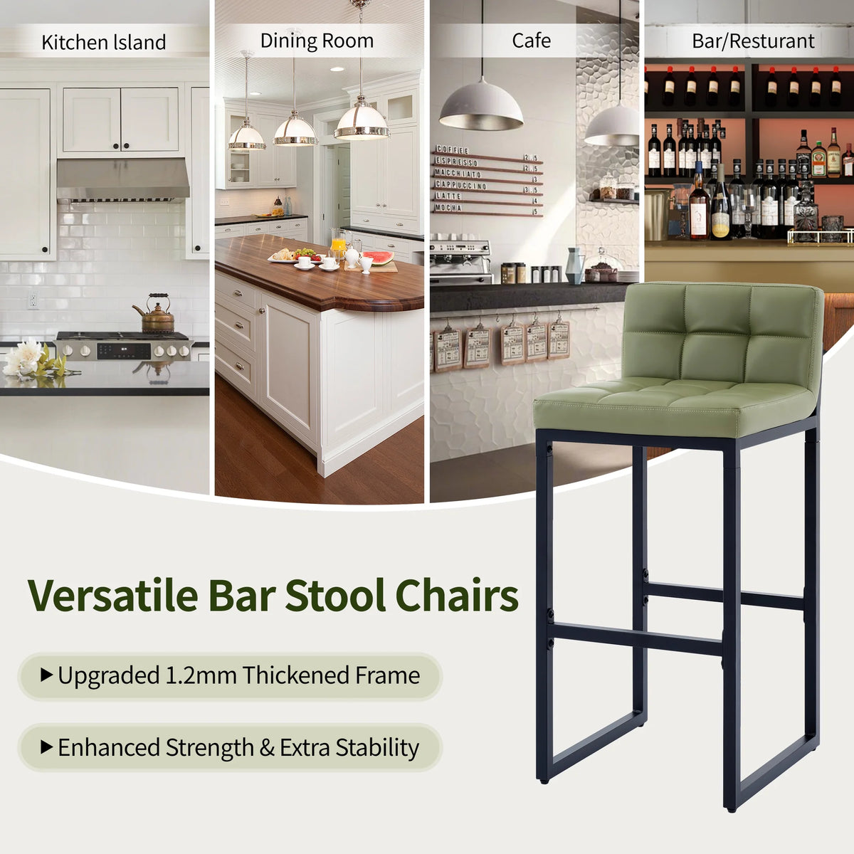 FIRAVOE Bar Stools Set of 3, Counter Height Bar Stools (Low Back)(Thickened Frame) 26" PU Leather Barstools Bar Chairs for Kitchen Island, Black