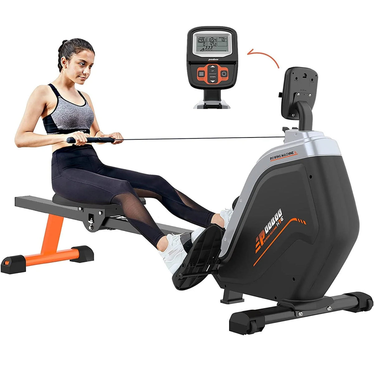 Pooboo Build-in Bluetooth Magnetic Rowing Machines Rower Foldable 16 Level Resistance Indoor Rower Machines Home Exercise 350lb
