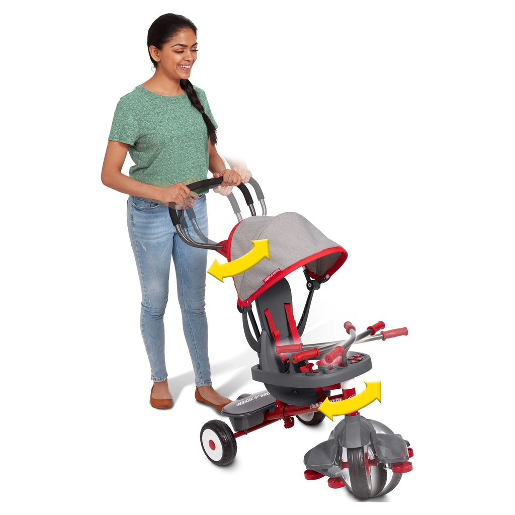 Radio Flyer, 4-in-1 Stroll 'N Trike with Activity Tray, Red & Gray, Convertible Tricycle