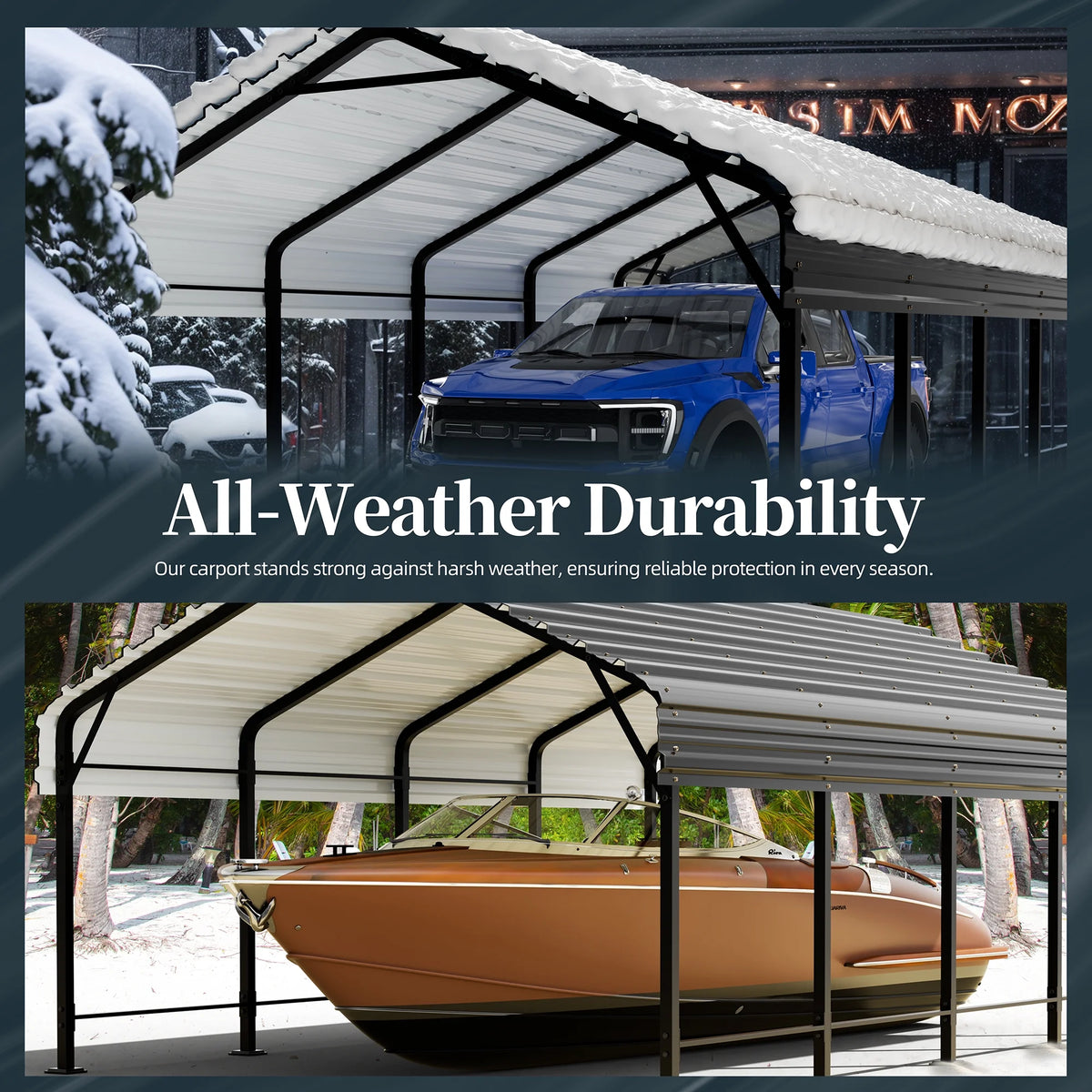 Walsunny 12X20 FT Carport, Outdoor Heavy Duty Carport Canopy with Galvanized Steel Roof, Metal Carport Extra Large Garage Car Storage Shelter