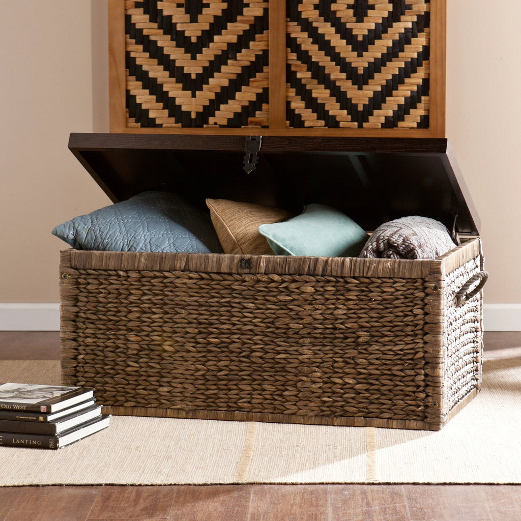 Samford Water Hyacinth Storage Trunk, Blackwashed with Espresso
