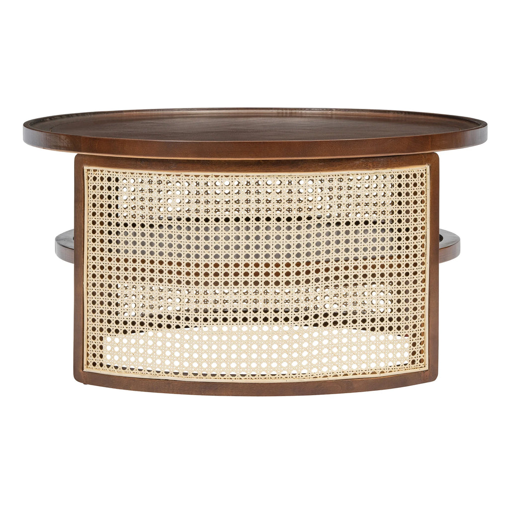 Harper & Bright Designs Rattan Round Coffee Table with Storage Shelf, Round Cane Wood Center Table for Living Room, 37'' Brown