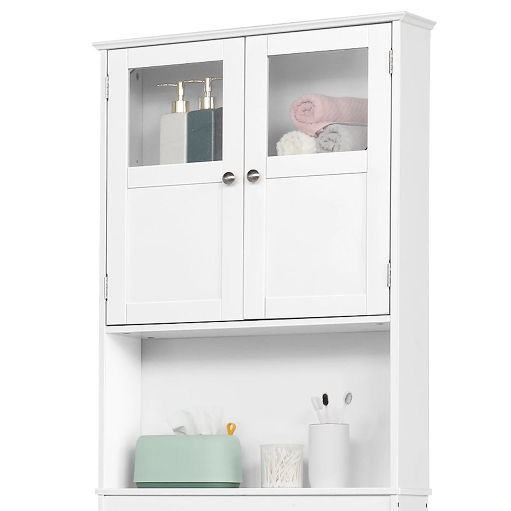 Ktaxon Over the Toilet Bathroom Storage Cabinet with 2 Doors & 3 Storage Shelves Space Saver, White