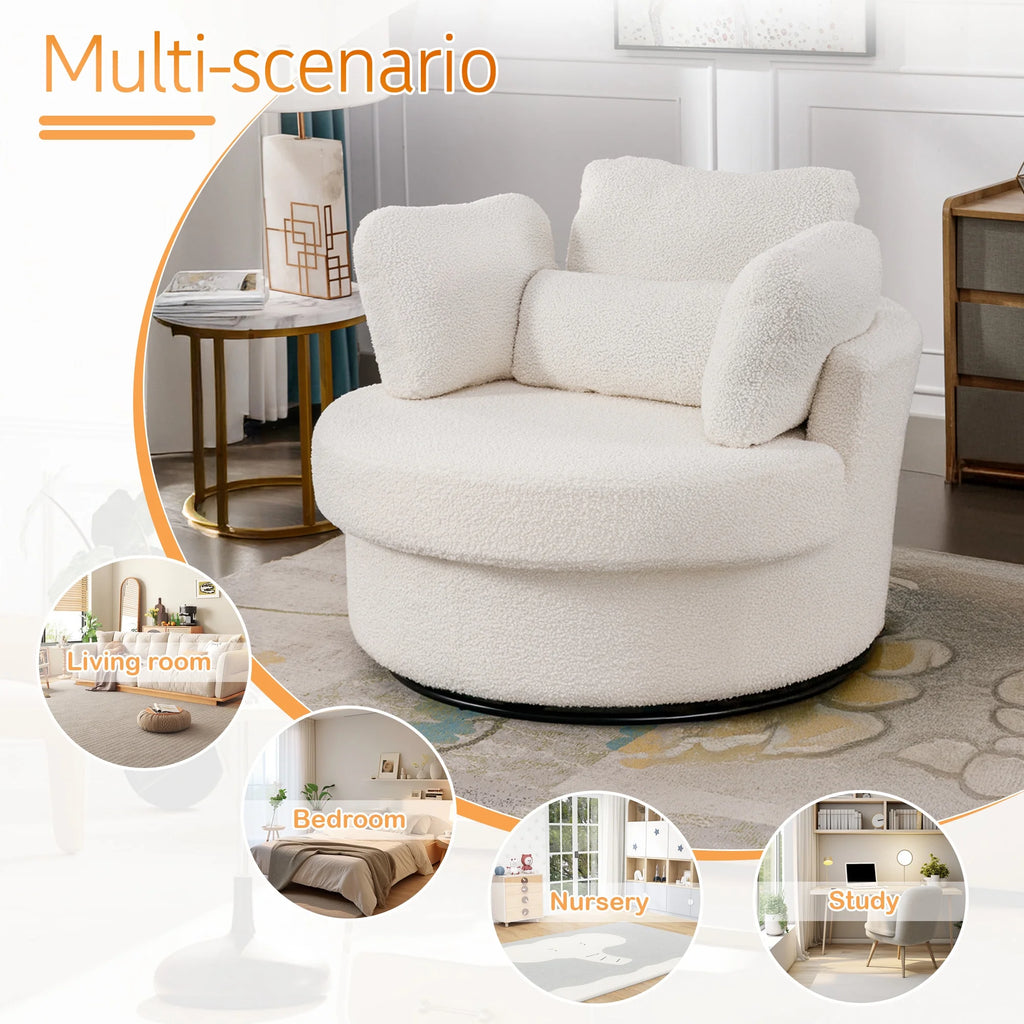Muumblus Teddy Swivel Accent Barrel Chair, Modern Oversize Sherpa Comfy Round Reading Armchair for Living Room, Ivory