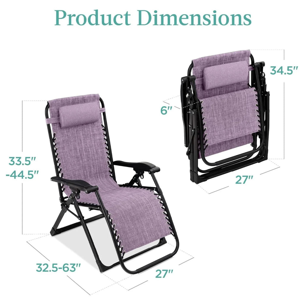 Oversized Chair, Folding Outdoor Patio Recliner, XL Anti Gravity Lounger w/Removable Cushion, Cup Holder, Side Tray, 350lb Capacity - Taupe