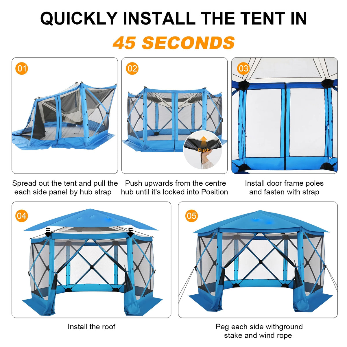 COBIZI 12x12 Pop Up Canopy Gazebo, Outdoor Canopy Tent Screen House with 5 sidewalls and Netting for Camping, Waterproof, UV Resistant, Ez Set-up Party Tent with Carrying Bag and Ground Stakes,Brown