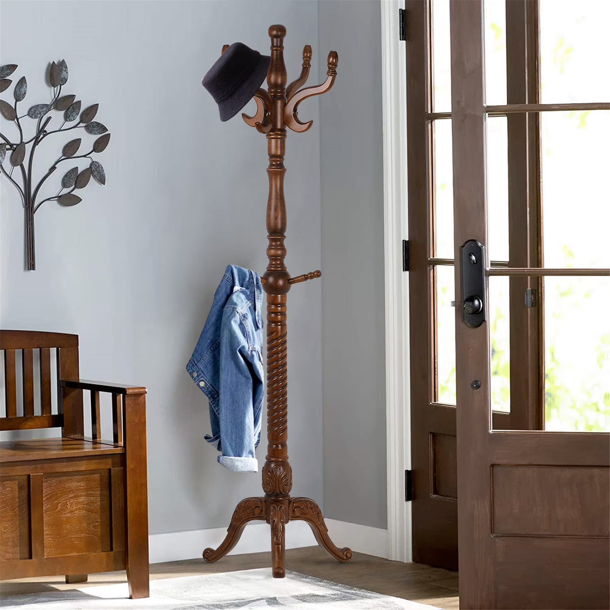 Vintage 79" Coat Tree Stand Heavy Duty Freestanding Clothes Hat Coat Rack Stand with 8 Hooks