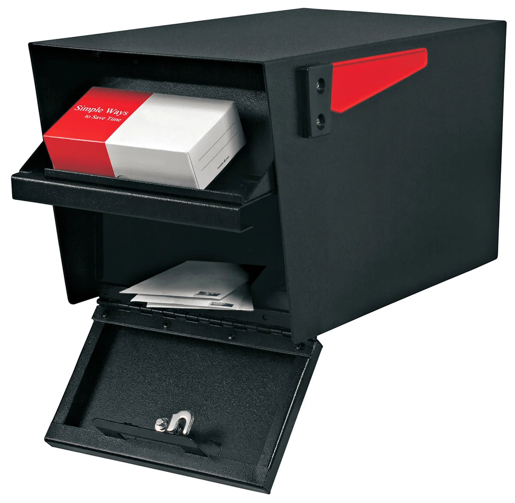 Mail Manager X2 Locking Mailbox Combo Kit with In-Ground Post, Black, 2 Compartment High Security Cluster