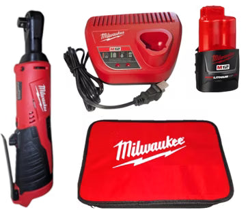 Milwaukee M12 12V Cordless 3/8 in. Ratchet Tool Kit Includes REDLITHIUM Battery, Charger & Case - Model 2457-21