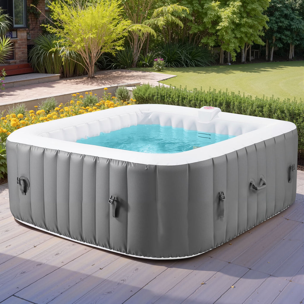 4-6 Person Outdoor Portable Inflatable Heated Hot Tub with 130 Bubble Jets, Square Inflatable Heated Pool Spa with Insulated Cover, Insulated Cover and Carry Bag, Blue