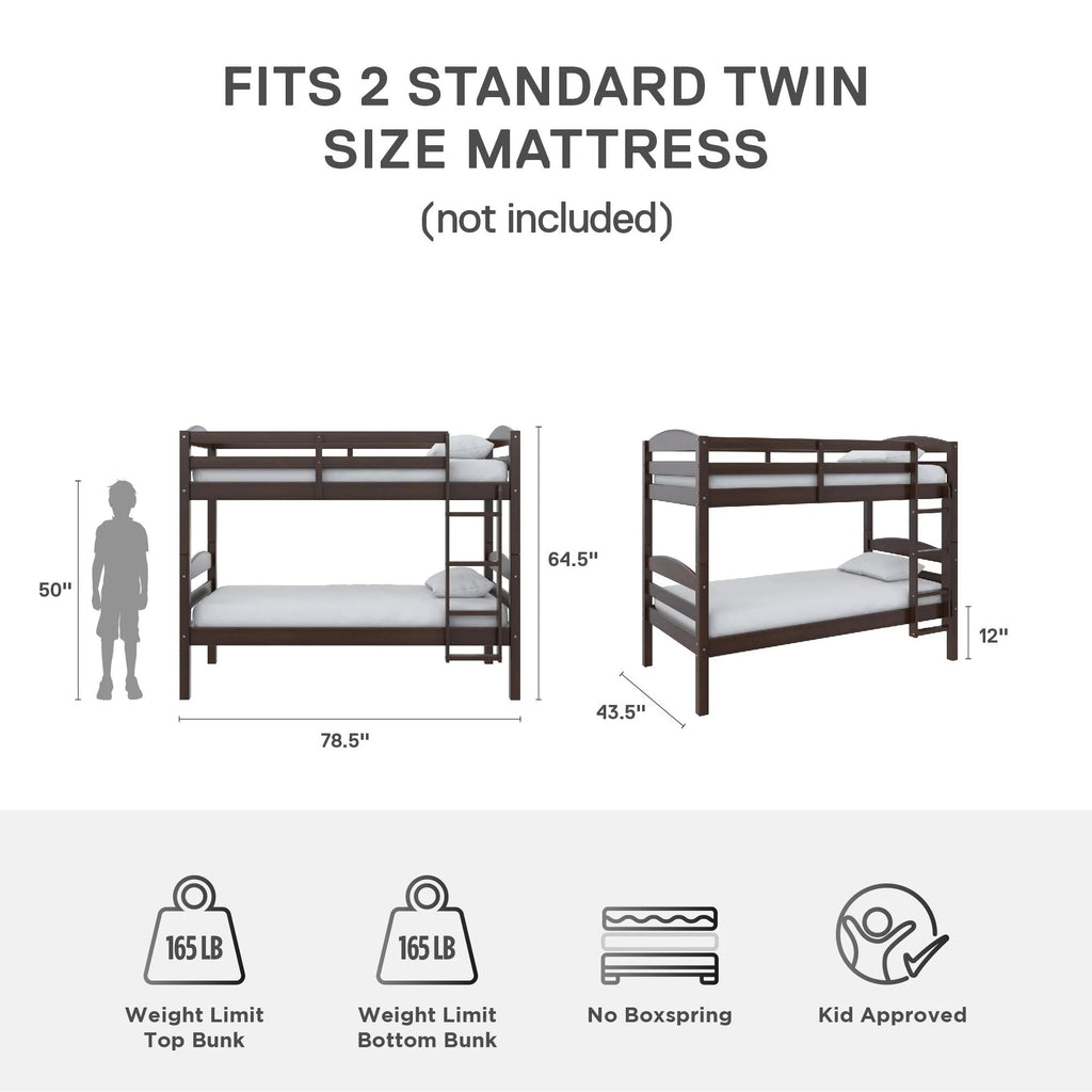 Better Homes & Gardens Leighton Solid Wood Twin-over-Twin Convertible Bunk Bed, Vanilla