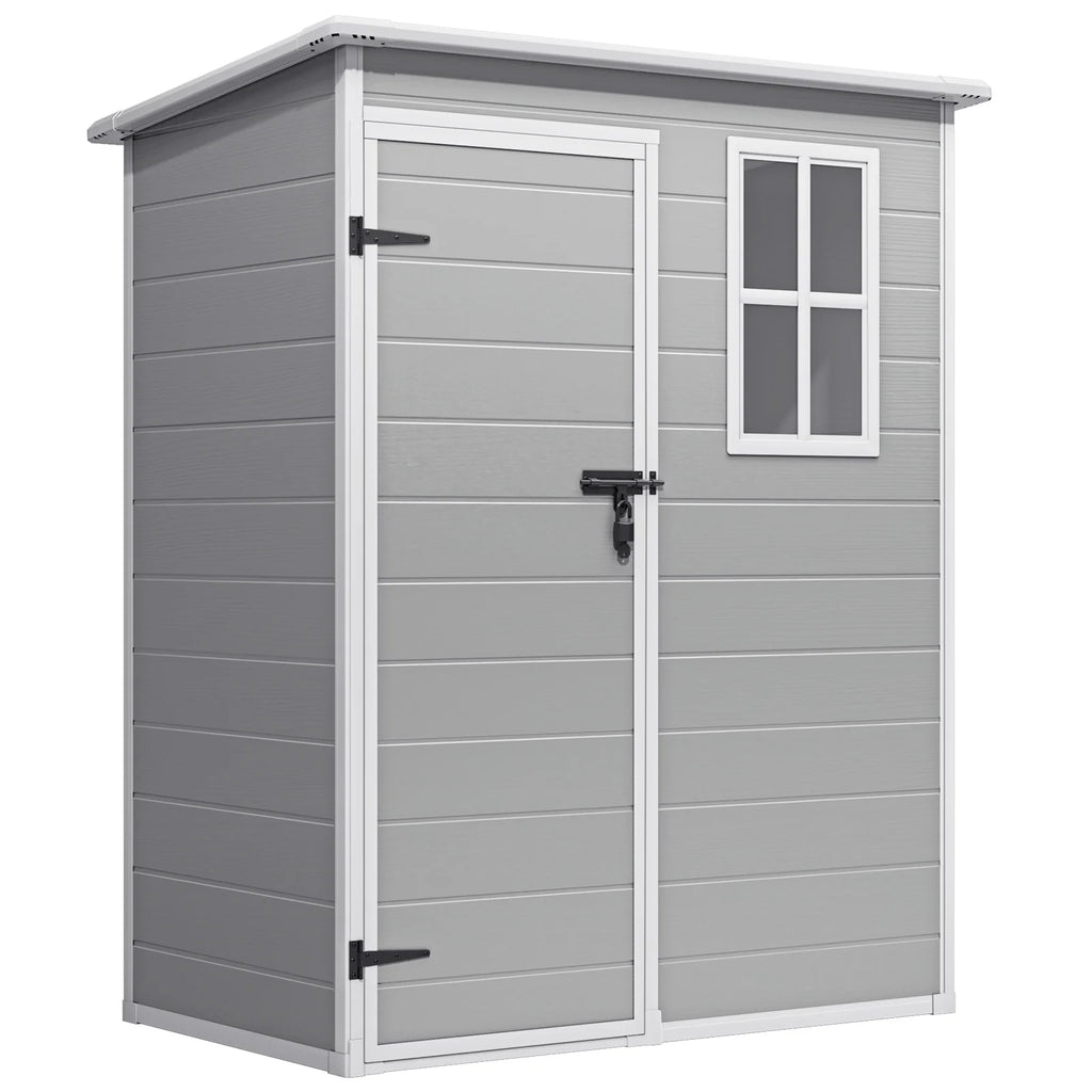 5' x 3' Outdoor Storage Shed, Lofka Resin Outdoor Storage Cabinet with Double Lockable Doors, Waterproof Tool Shed, Gray