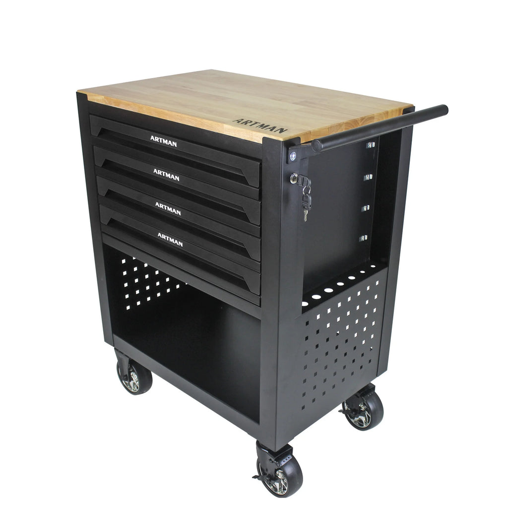 ARTMAN 4-Drawer Tool Cart with Wheels and Drawers ,Wood Top Tool Box Cart for Workshop Warehouse Garage