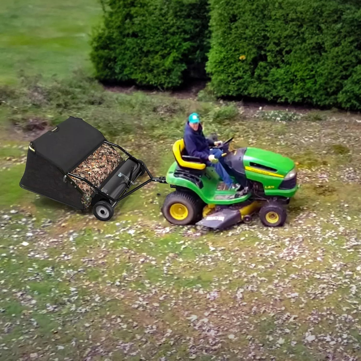 Dextrus 42 in Tow Behind Lawn Sweeper Leaf Collector for Garden Grass Lawn 12 Cu ft Capacity Tractor assembly