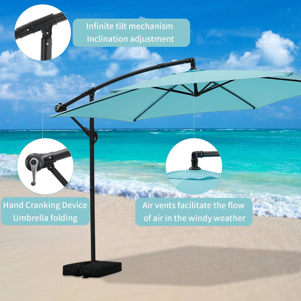 Autlaycil 10 ft Cantilever Offset Outdoor Patio Umbrella with Base Stand Rotate and Tilt, Blue