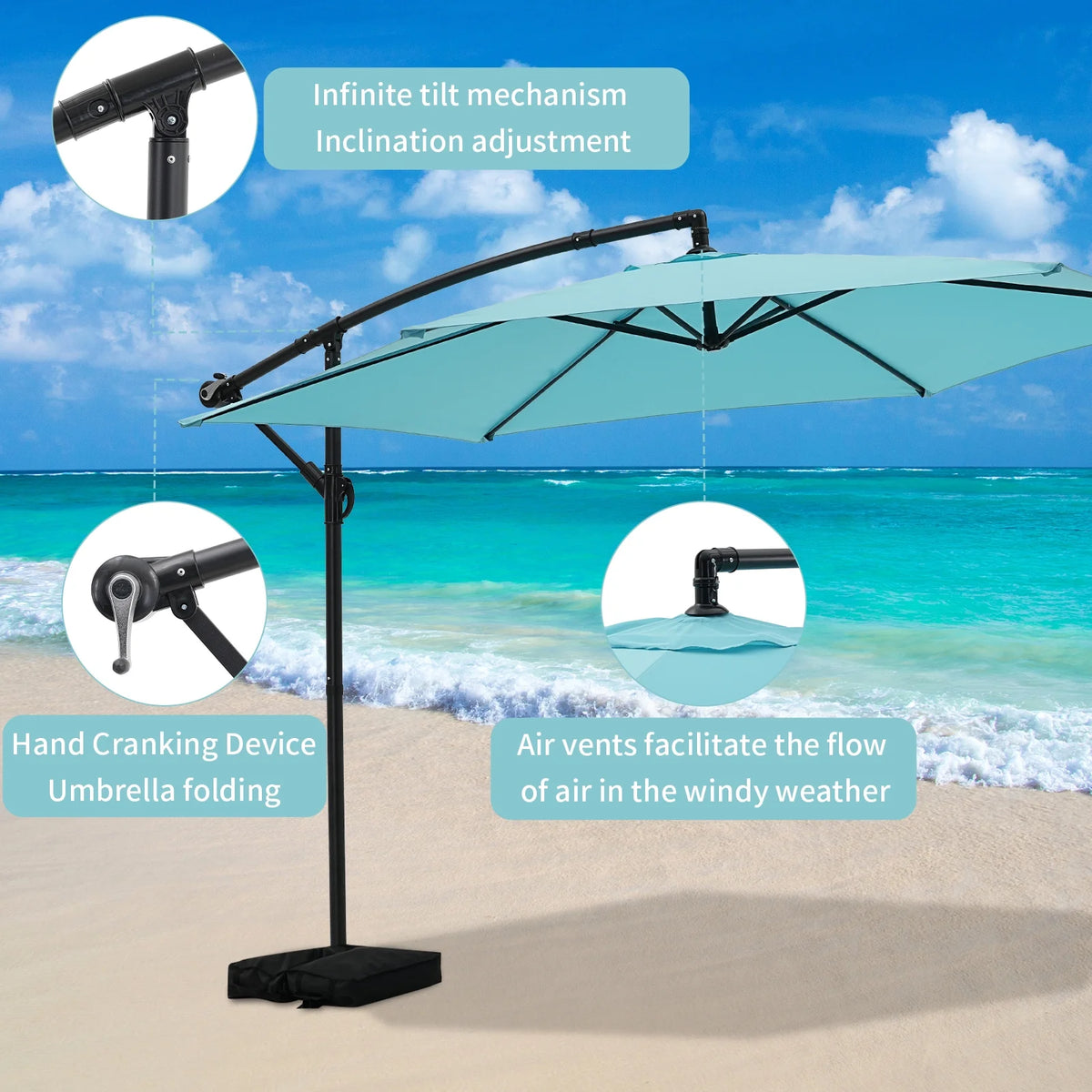 Autlaycil 10 ft Cantilever Offset Outdoor Patio Umbrella with Base Stand Rotate and Tilt, Blue