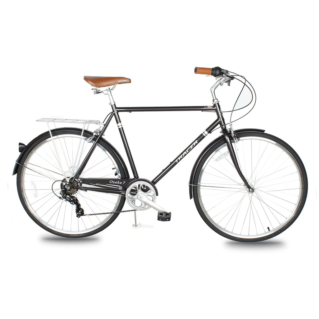 Tracer Osaka Men's Hybrid City Bike 21" Matte Black Steel Frame Shimano 7 Speed 28" Wheels Comfort Bike Urban Commuter