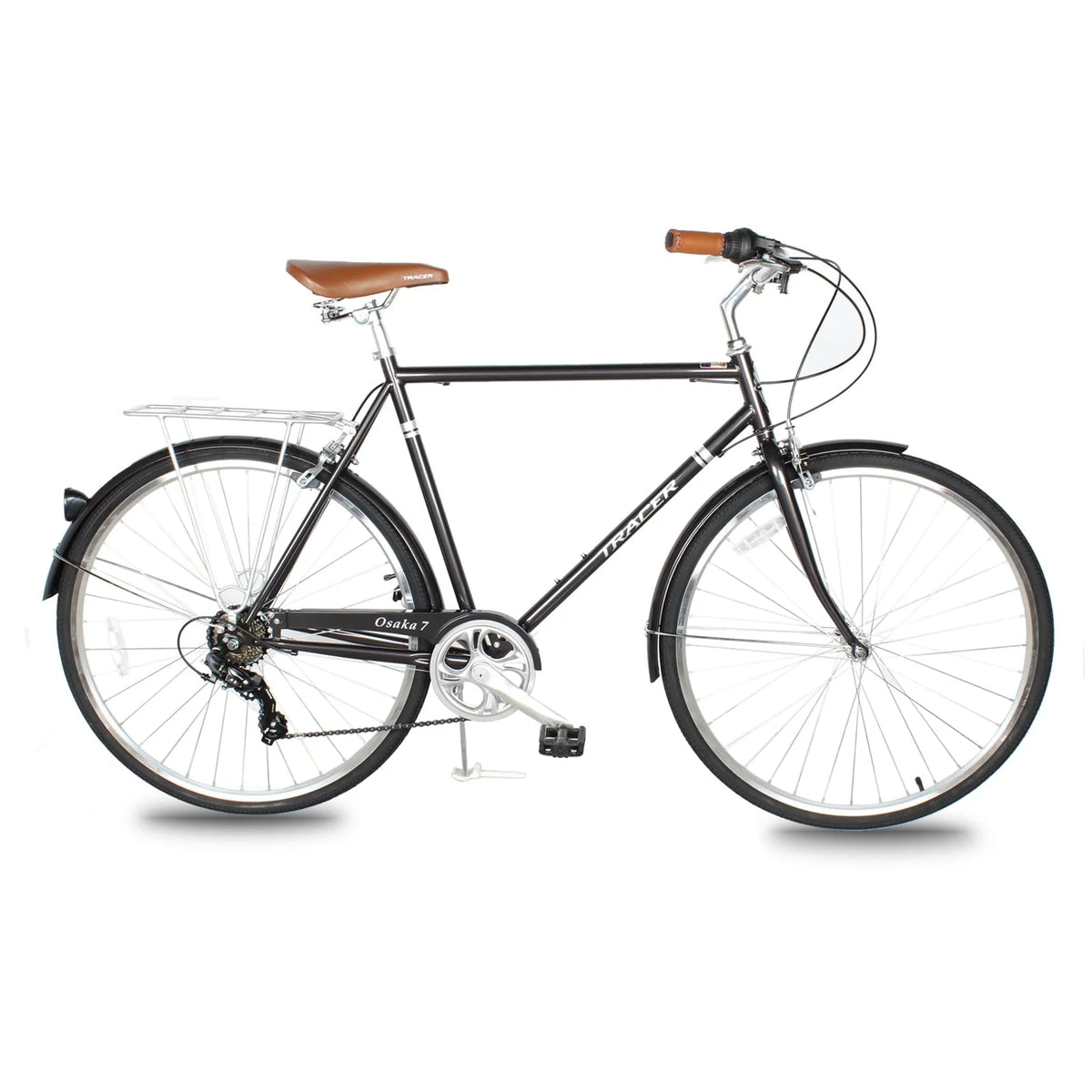 Tracer Osaka Men's Hybrid City Bike 21" Matte Black Steel Frame Shimano 7 Speed 28" Wheels Comfort Bike Urban Commuter
