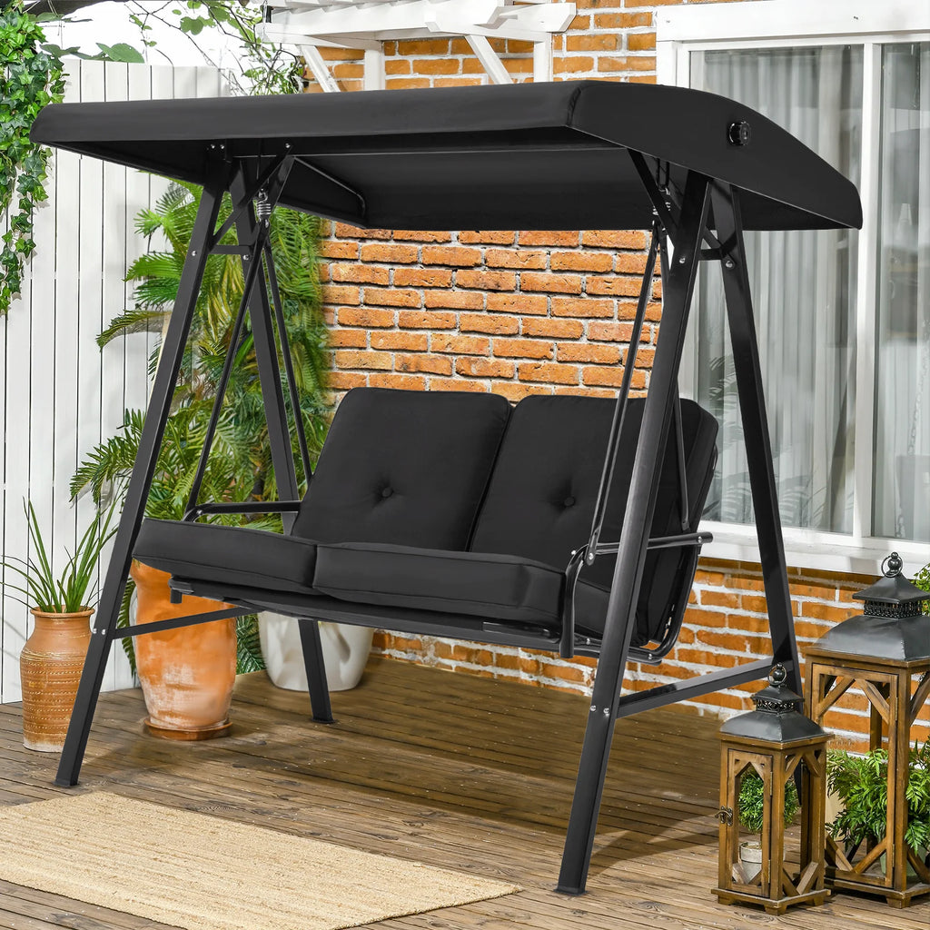 AECOJOY 2 Persons Outdoor Patio Canopy Steel Porch Swing Chair-Beige