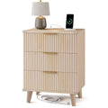 GIKPAL Night Stands for Bedroom, Modern Bedside Table with 3 Drawers & Charging Station,Fluted Panel End Tables for Bedroom  & Living Room, Natural